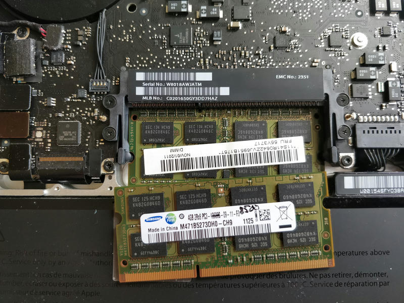 A re-binned DDR3 SODIMM ready to go in the MacBook Pro.